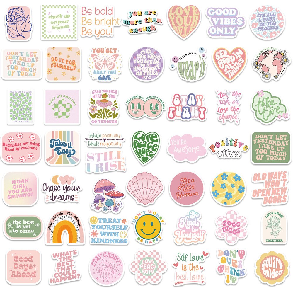 Assorted Motivational Quotes Stickers Pack - 10/30/50/100 pcs - Pre-cut, Waterproof, Vibrant Colors