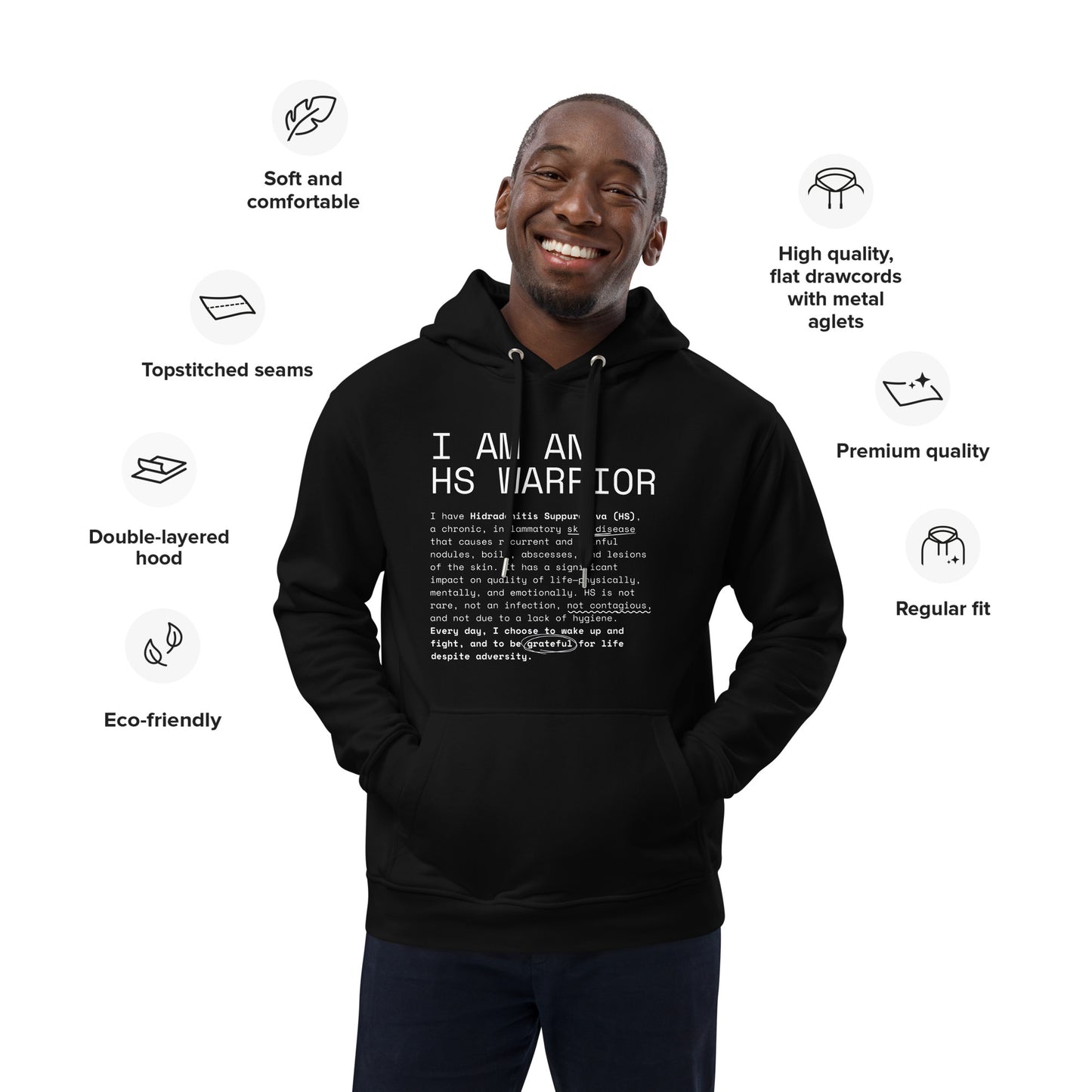 Hoodie Unisex, Premium & Ecológica - I am an HS Warrior