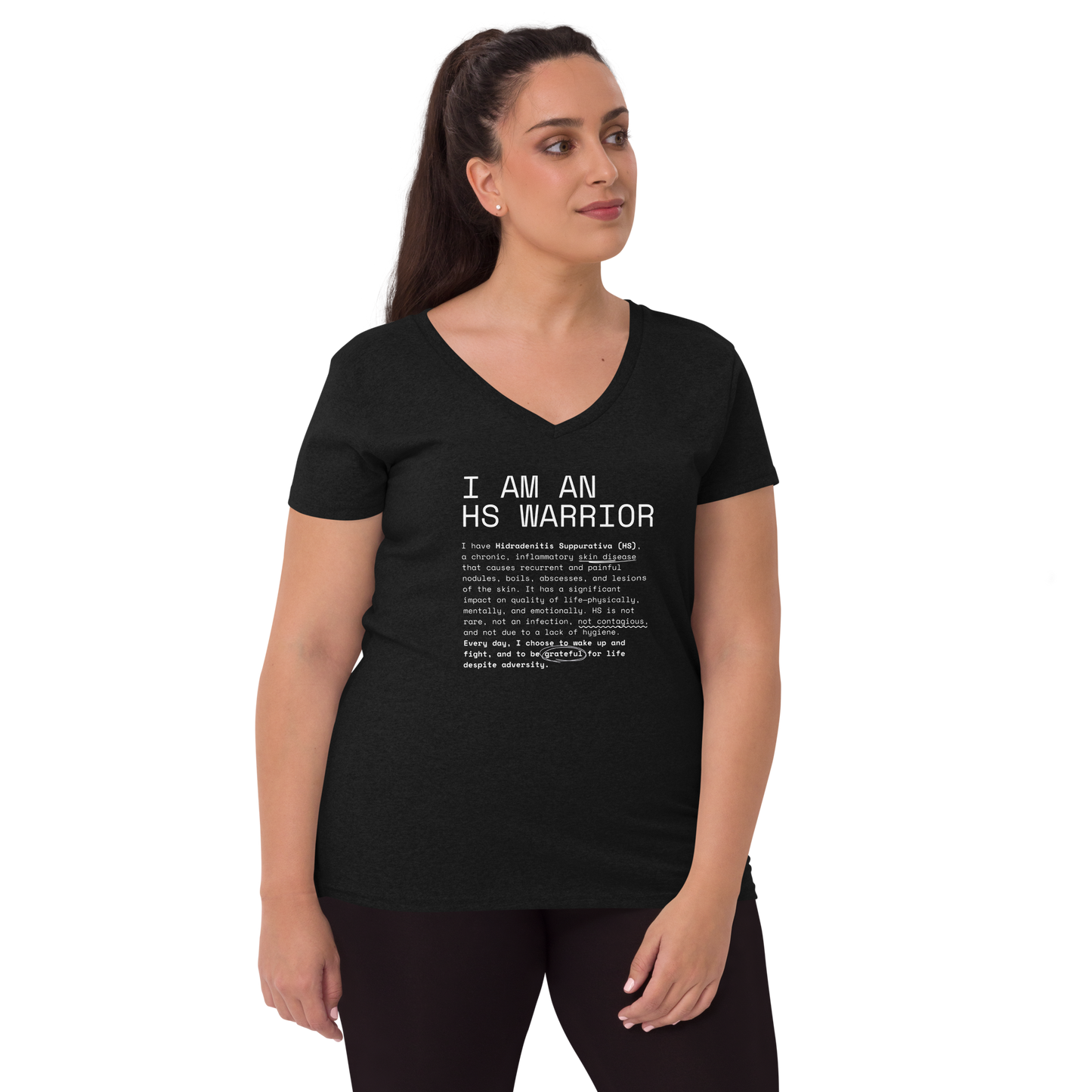 Playera Reciclada para Mujer en Cuello en V - I am an HS Warrior