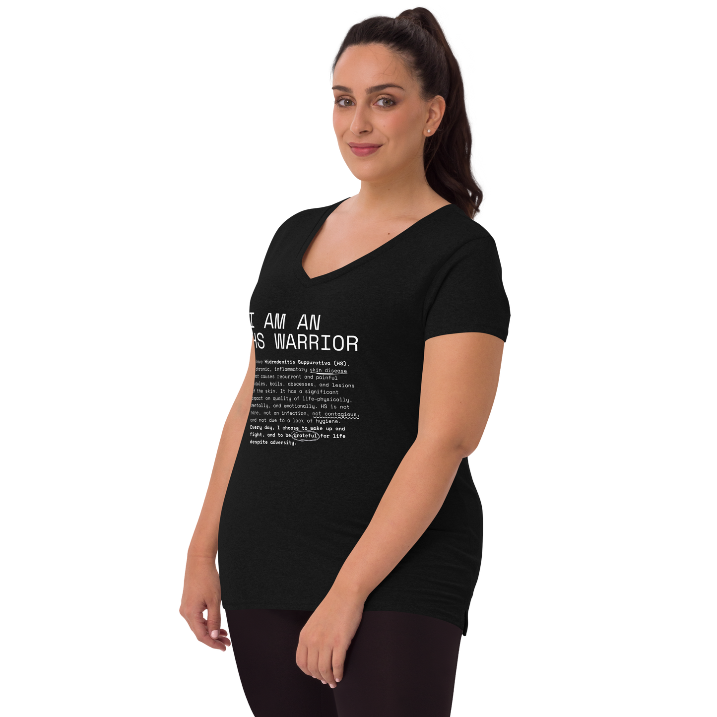 Playera Reciclada para Mujer en Cuello en V - I am an HS Warrior