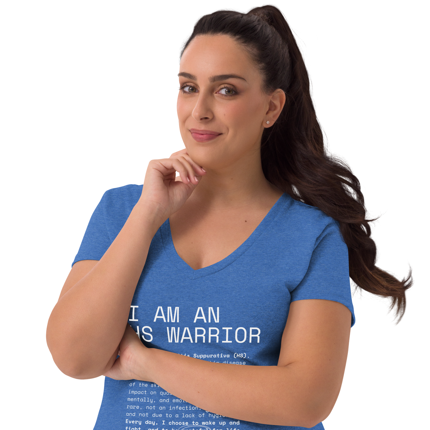 Playera Reciclada para Mujer en Cuello en V - I am an HS Warrior