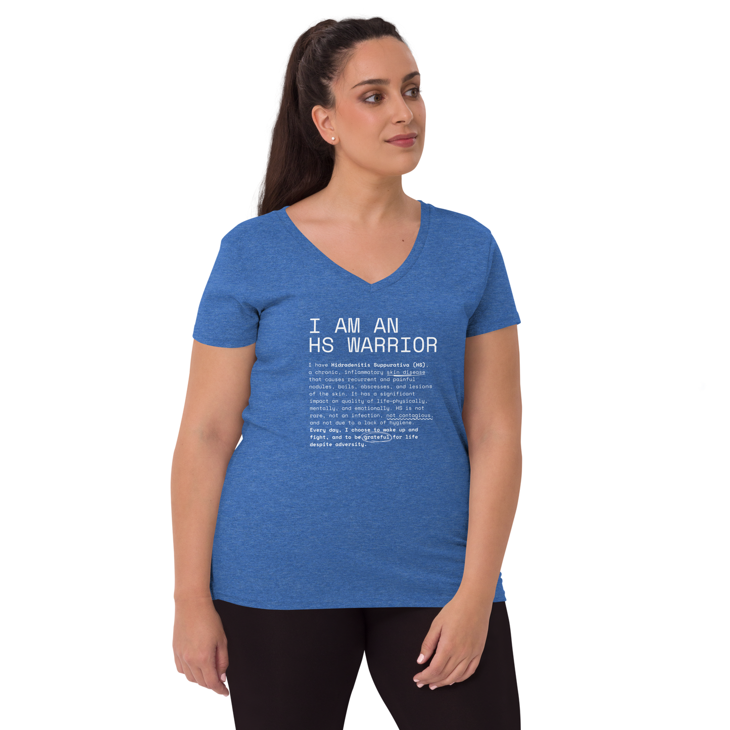 Playera Reciclada para Mujer en Cuello en V - I am an HS Warrior