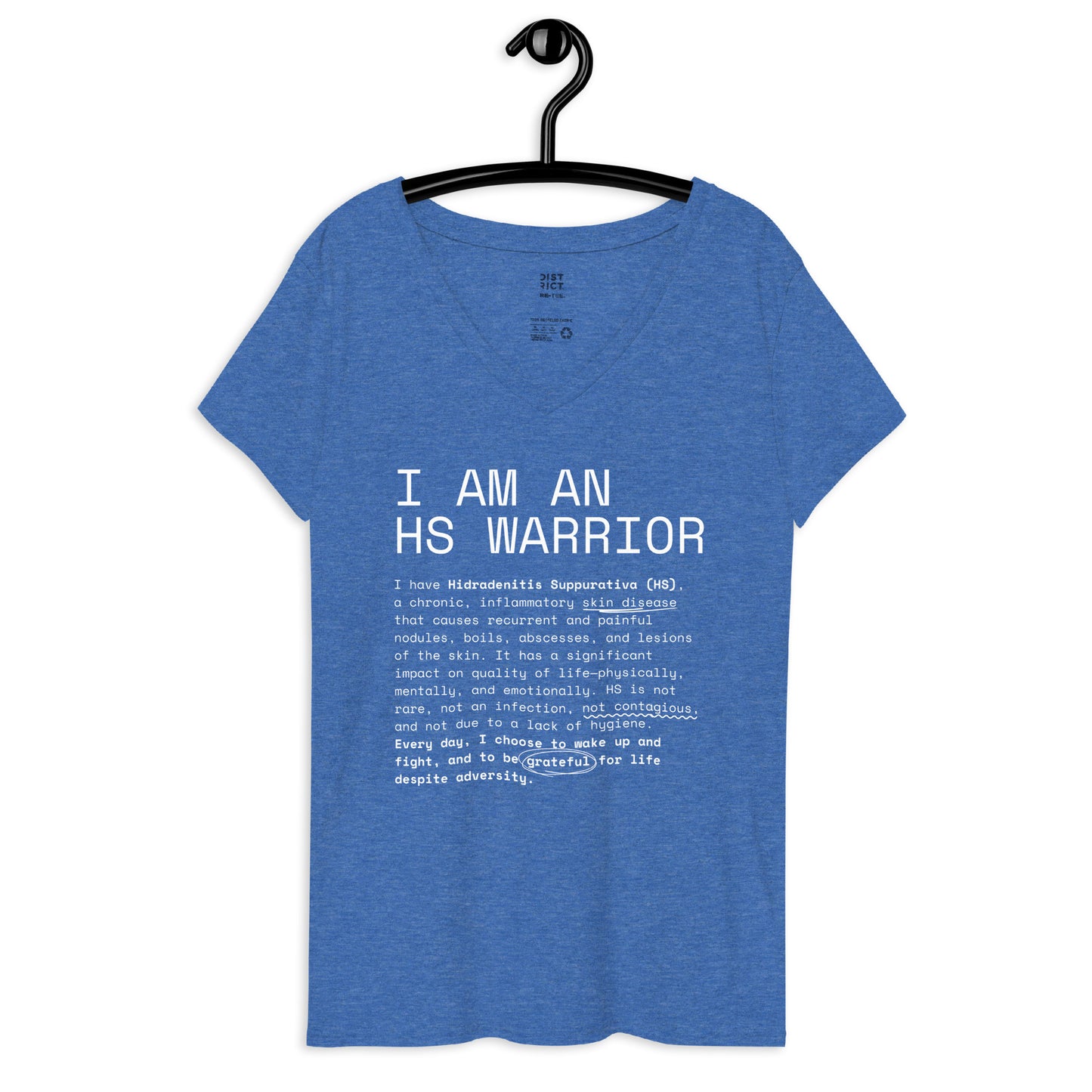 Playera Reciclada para Mujer en Cuello en V - I am an HS Warrior