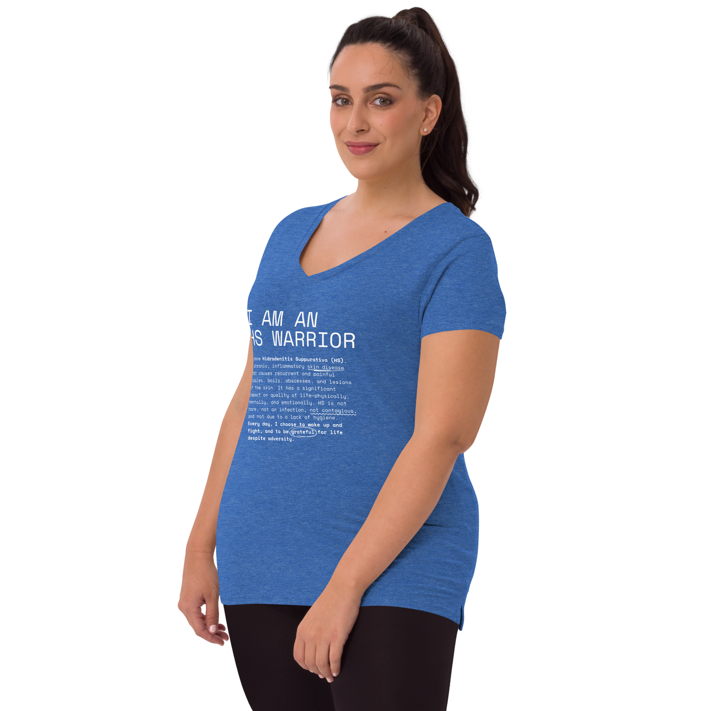 Playera Reciclada para Mujer en Cuello en V - I am an HS Warrior