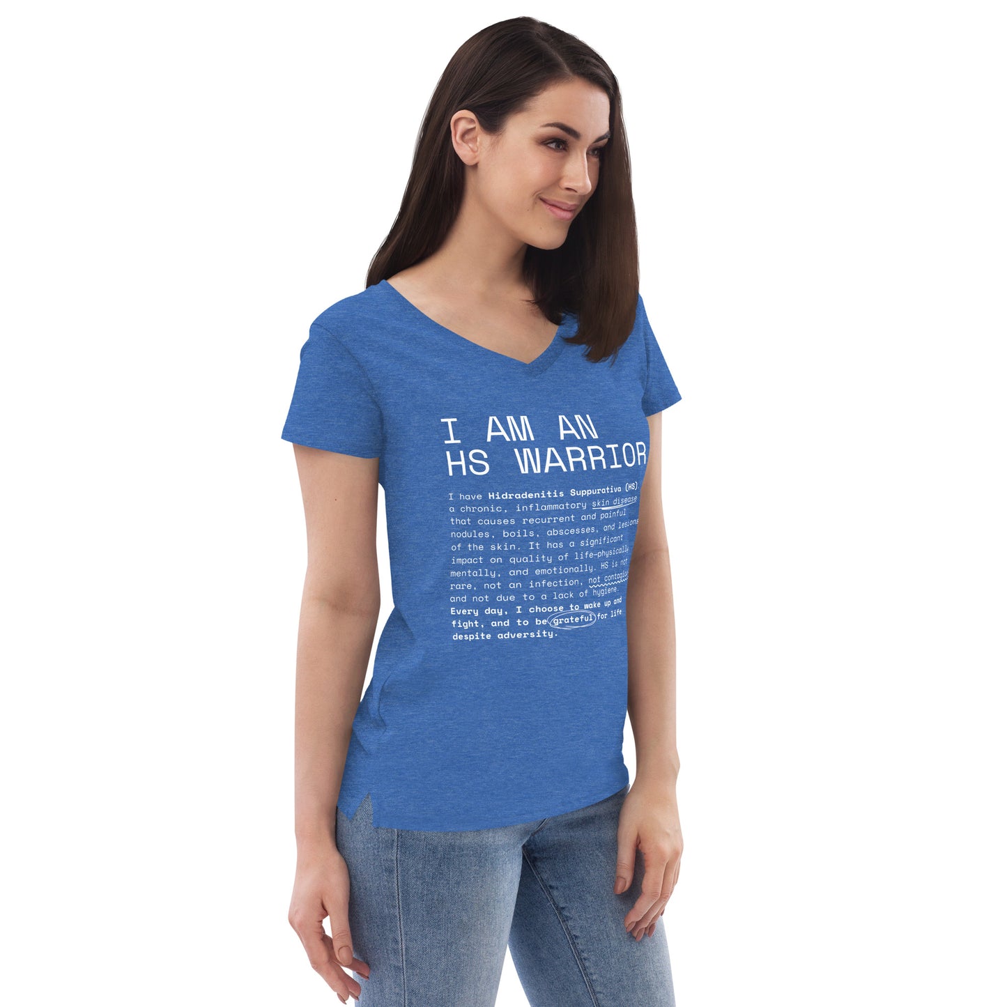 Playera Reciclada para Mujer en Cuello en V - I am an HS Warrior