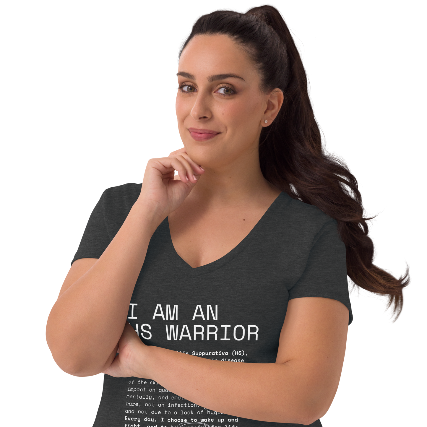 Playera Reciclada para Mujer en Cuello en V - I am an HS Warrior