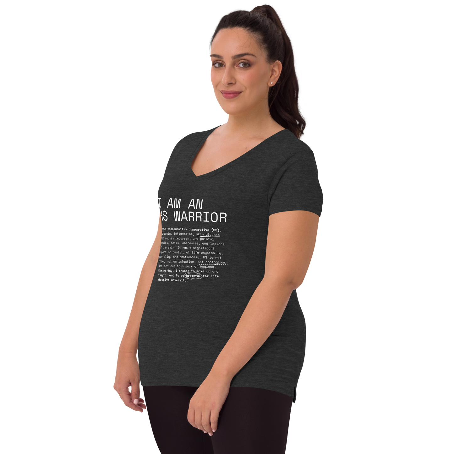 Playera Reciclada para Mujer en Cuello en V - I am an HS Warrior