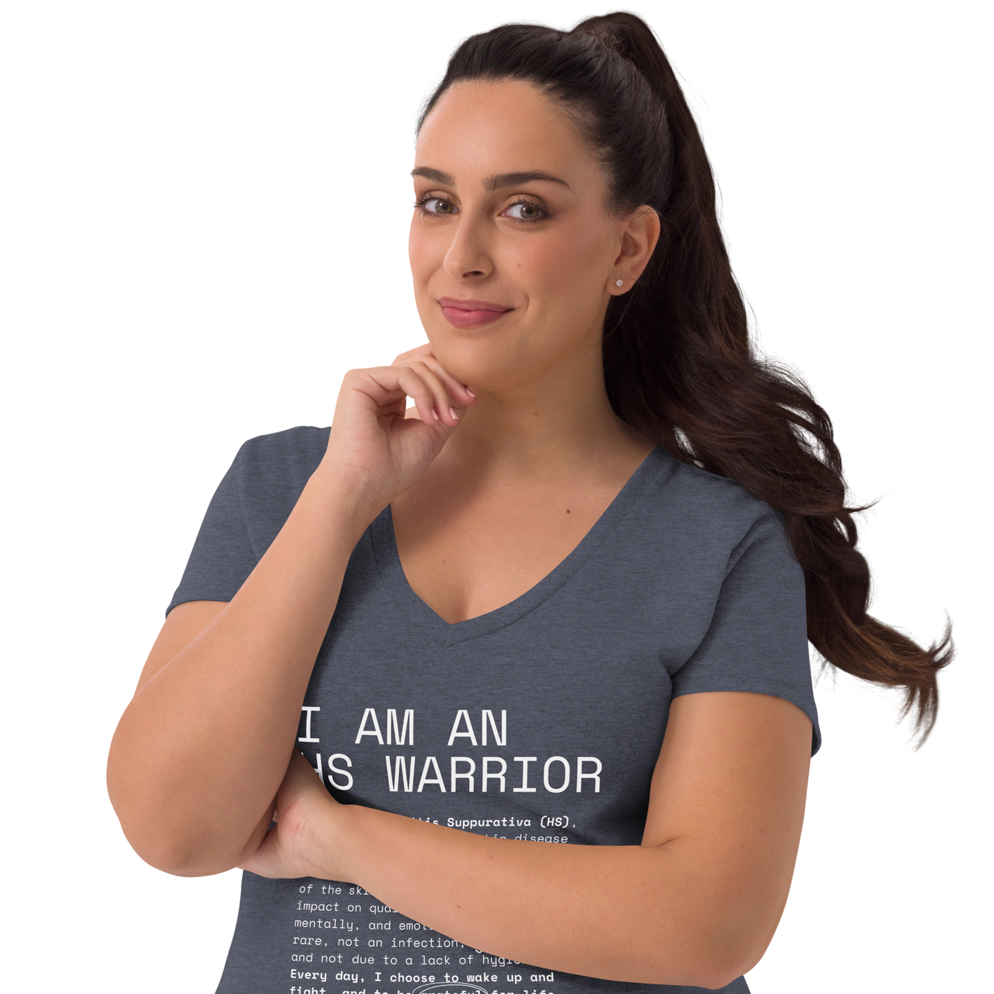 Playera Reciclada para Mujer en Cuello en V - I am an HS Warrior