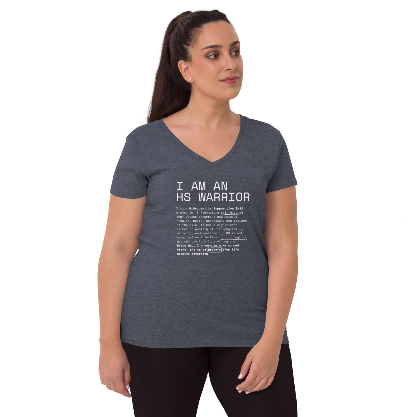 Playera Reciclada para Mujer en Cuello en V - I am an HS Warrior