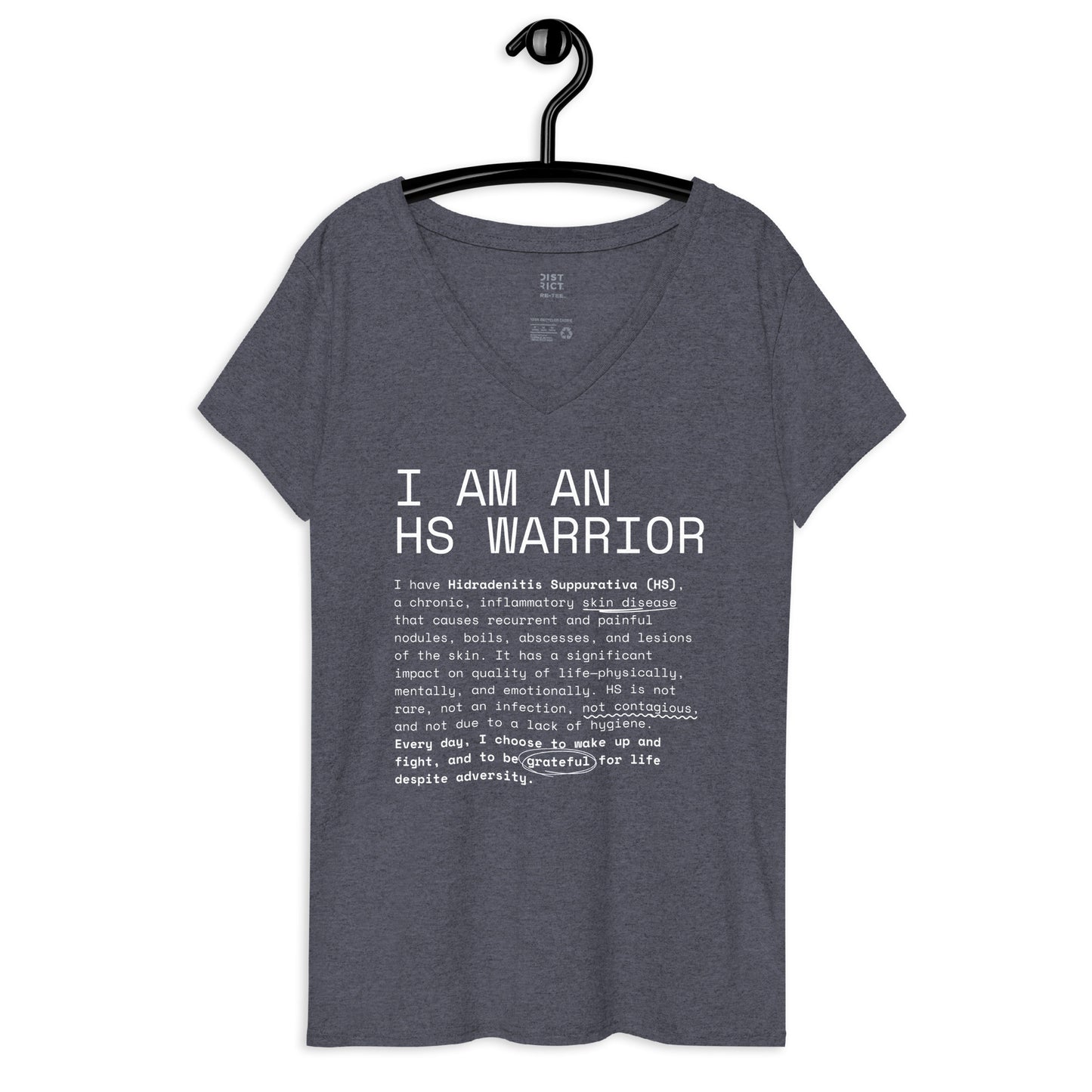 Playera Reciclada para Mujer en Cuello en V - I am an HS Warrior